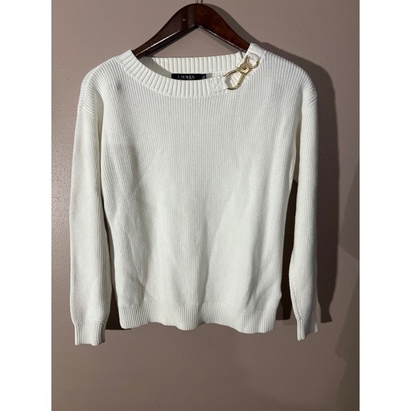 Ralph Lauren White and Gold Crew Neck Sweater - Picture 1 of 3